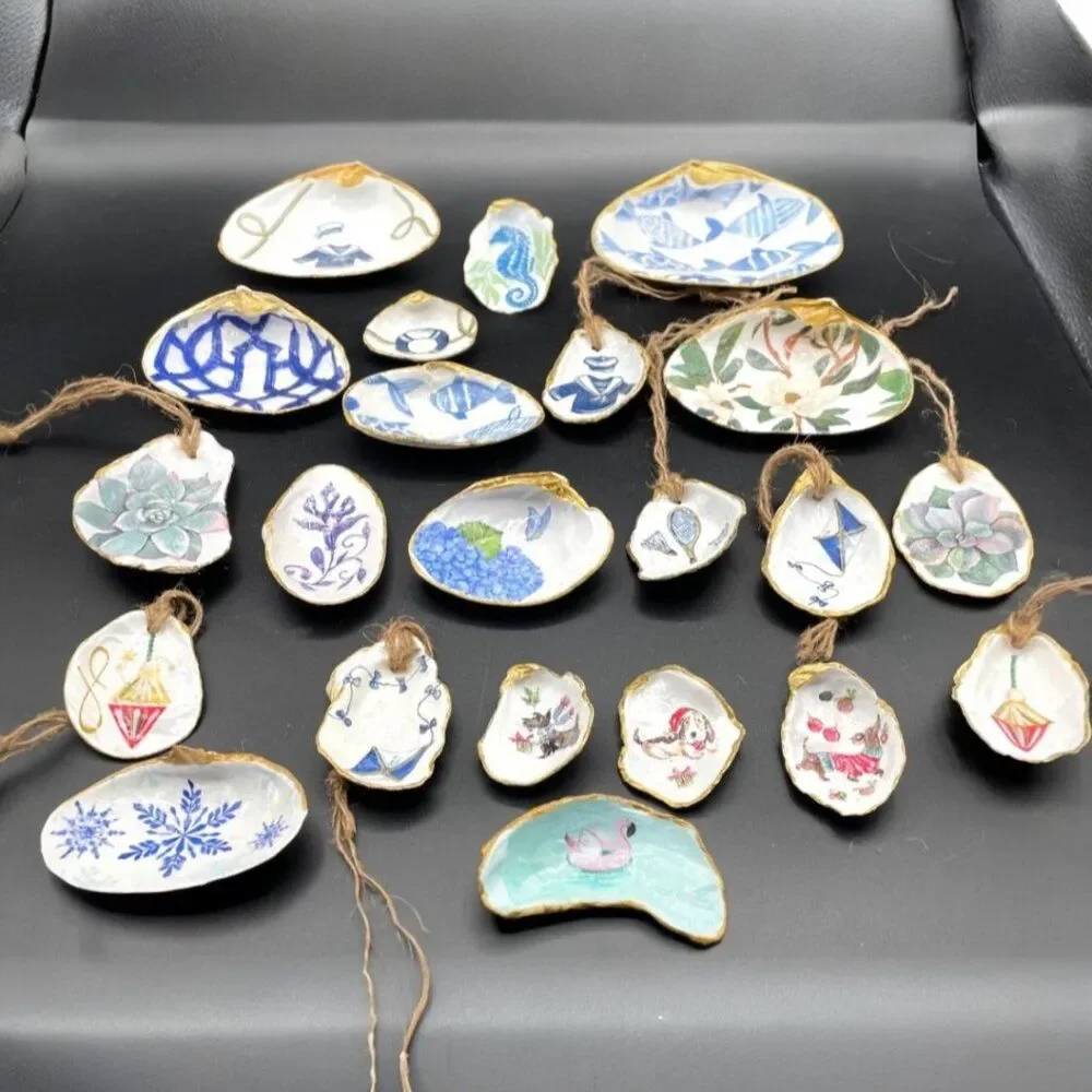 Decoupage Oyster Shell Ornament Decoupage Trinket Dish BLUE KITE
